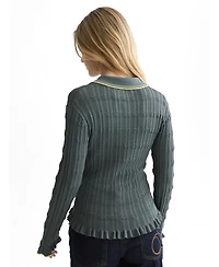 Scotch & Soda Women's Long-Sleeve Ripple Stitch Polo-Neck Ruffle-Trim Pullover
