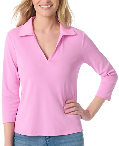 Gloria Vanderbilt Women's Neve V-Neck 3/4-Sleeve Knit Polo