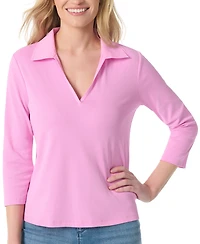 Gloria Vanderbilt Women's Neve V-Neck 3/4-Sleeve Knit Polo