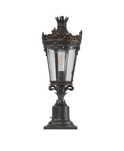 Asagikoiai 22" Vintage Outdoor Post Light, Waterproof Crown Aluminum Lantern with Seeded Glass
