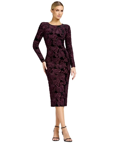 Dress the Population Women's Long-Sleeve Bodycon Floral-Print Midi