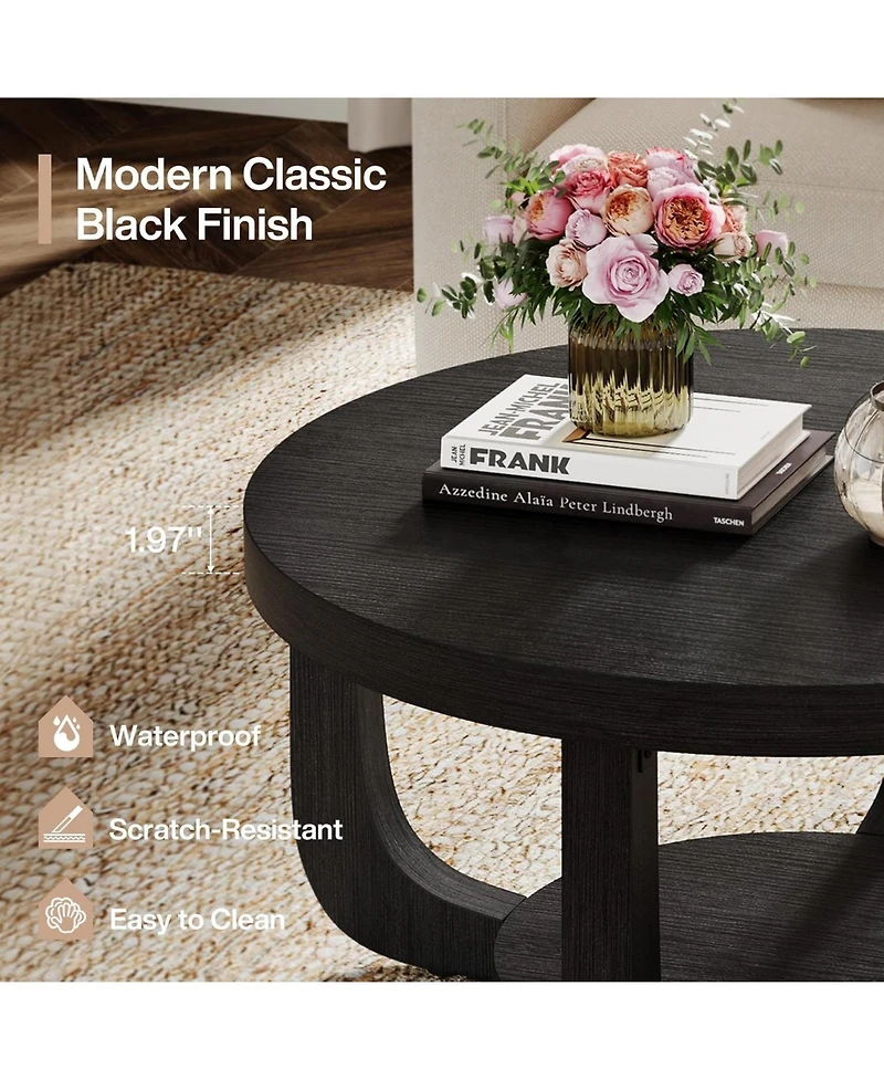 Tribesigns Round Coffee Table, 2-Tier Circle Table with Storage, Thick Tabletop and Base