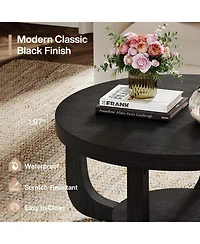 Tribesigns Round Coffee Table, 2-Tier Circle Table with Storage, Thick Tabletop and Base