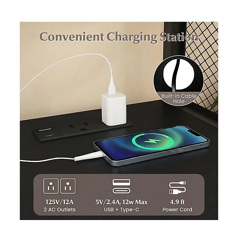 Sugift Mobile File Cabinet with Charging Station and Cable Management Hole