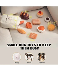 Nocciola 10 Pack Bread Dog Toy Set with Grocery Bag, Cute Crinkle Squeaky Plush Toys, Hide and Seek Enrichment Toy for Small to Medium Dogs