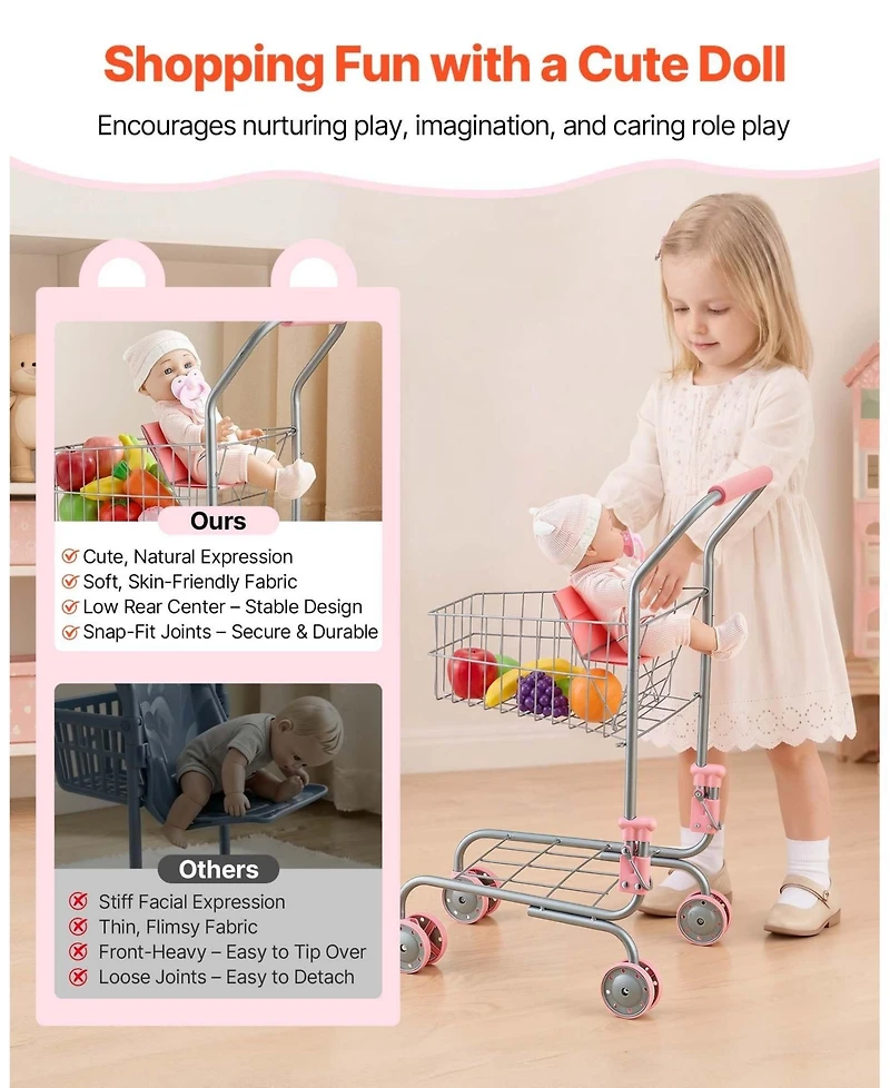 Sugift Metal Foldable 2-Piece Shopping Cart Set, Ages 3+