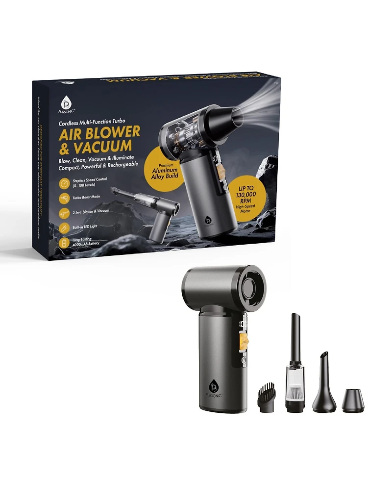Pursonic Ultimate Cleaning Bundle 3-in-1 Turbo Air Duster and Cordless Handheld Vacuum