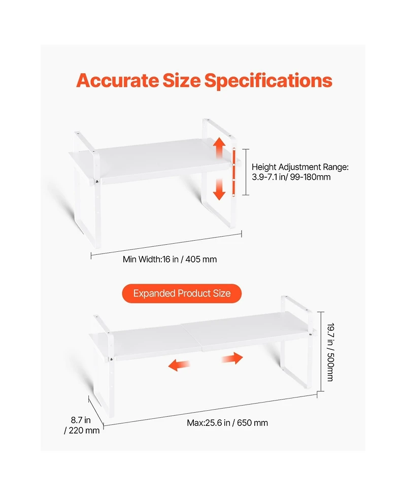 Sugift Adjustable Expandable 2-Tier Cabinet Shelf Organizer 4-Level Height 16 to 25.6in Width