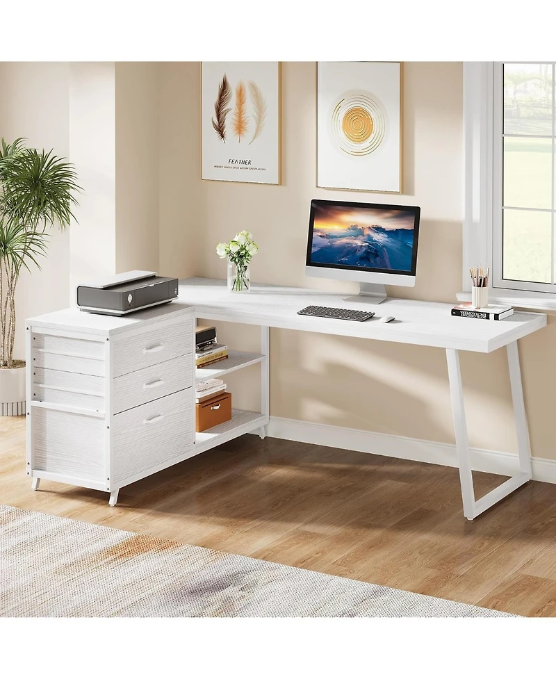 Tribesigns 53" L-Shaped Desk with 3 Drawers and Shelves