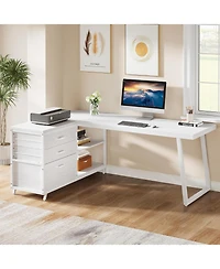 Tribesigns 53" L-Shaped Desk with 3 Drawers and Shelves