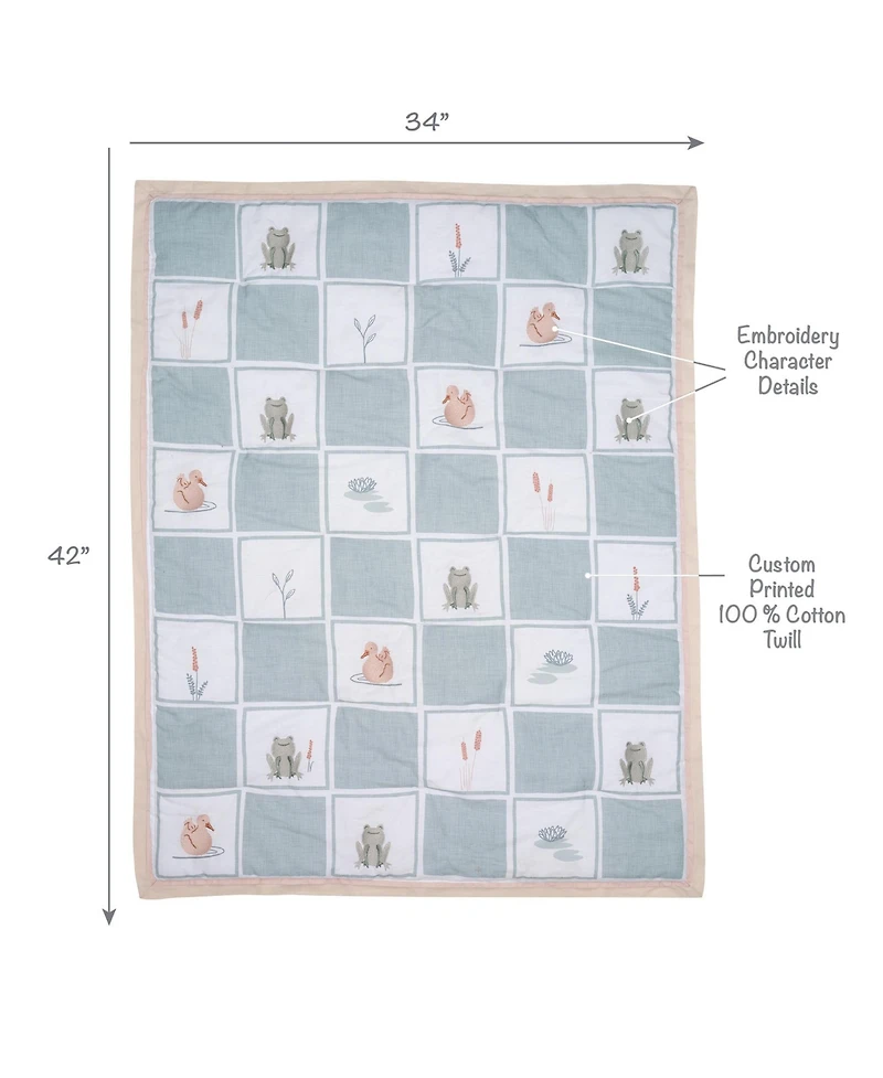 Lambs and Ivy Froggy and Friends Embroidered 3-Piece Baby Crib Bedding Set