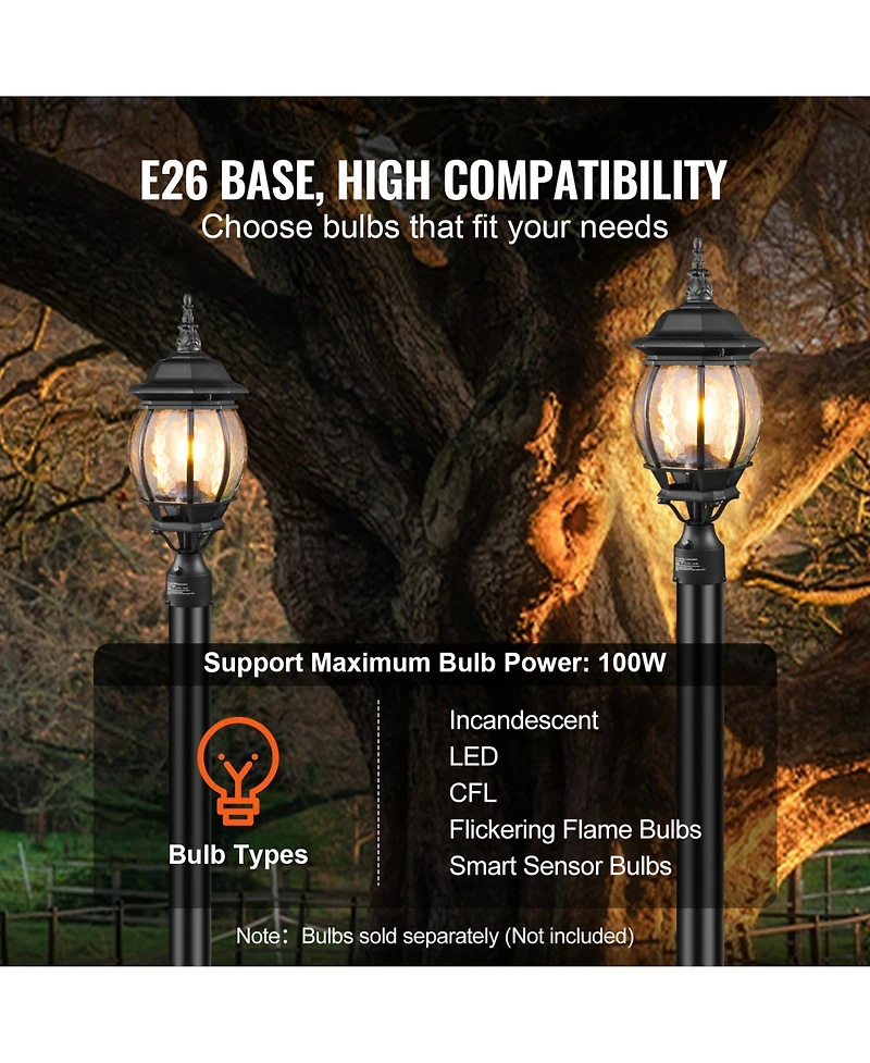 Vevor 2 Pieces Dusk to Dawn Outdoor Lamp Post Light Fixture 20.87in Pole Pier Mount