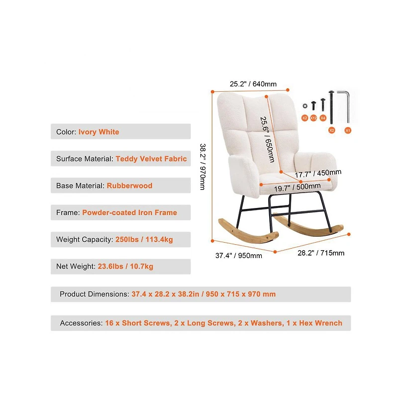 Slickblue Modern Nursery Rocking Chair for Bedroom and Living Room
