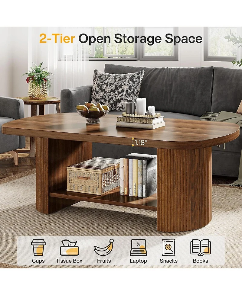 Tribesigns Oval Coffee Table with Storage Shelf