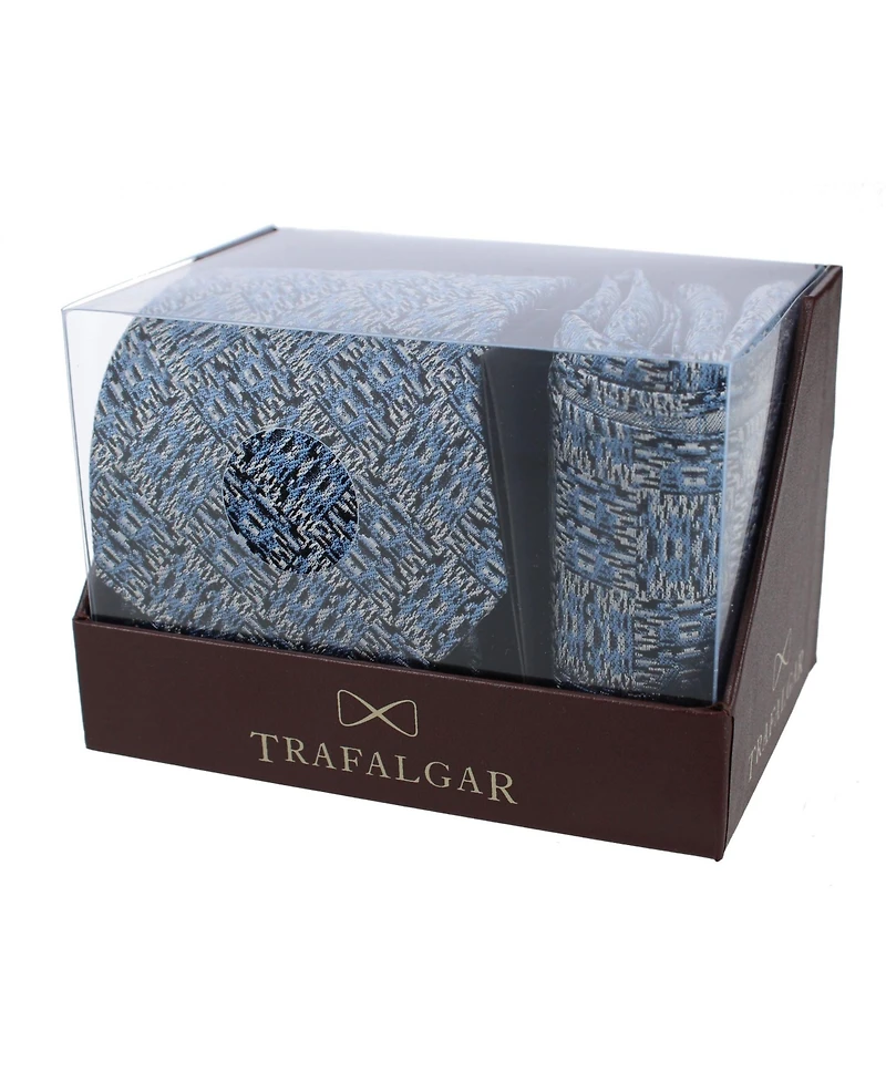 Trafalgar Men's Benito's Blue Basketweave Silk Necktie and Pocket Square Bundle