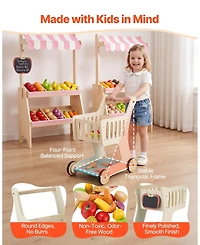 Sugift Wooden Shopping Cart With Storage and Scanner, Ages 3+