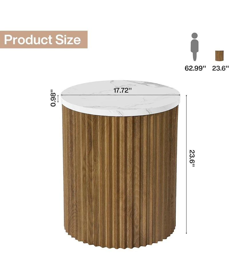 Tribesigns End Table, 23.6-Inch Tall Round Side Table with Faux Marble Tabletop, Drum Shape