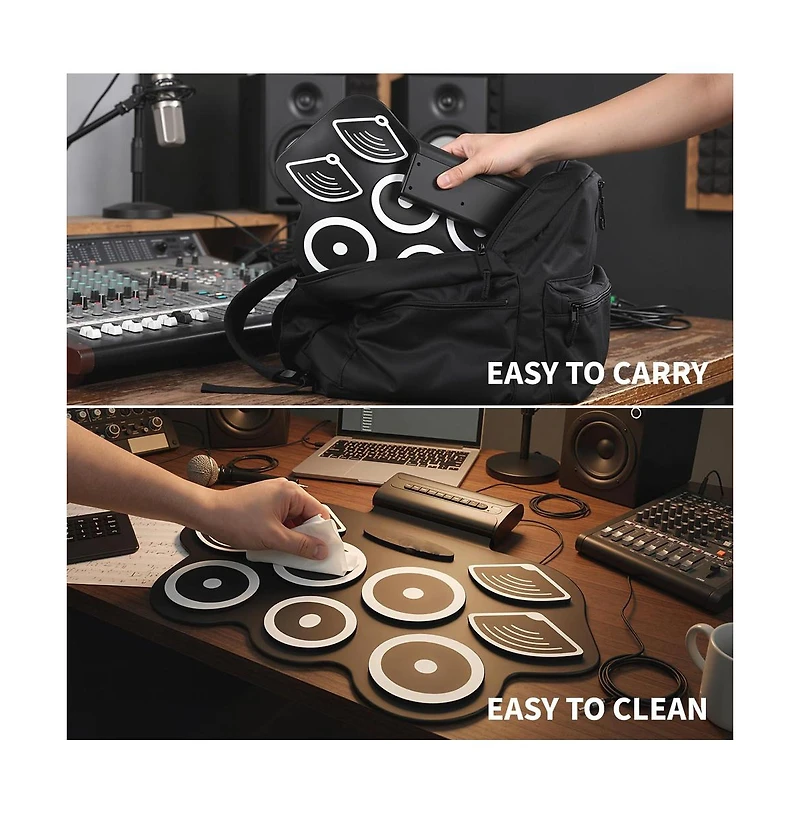 homfan Roll-Up Electronic Drum Kit Bluetooth Midi 9-Pad, Ages 10+