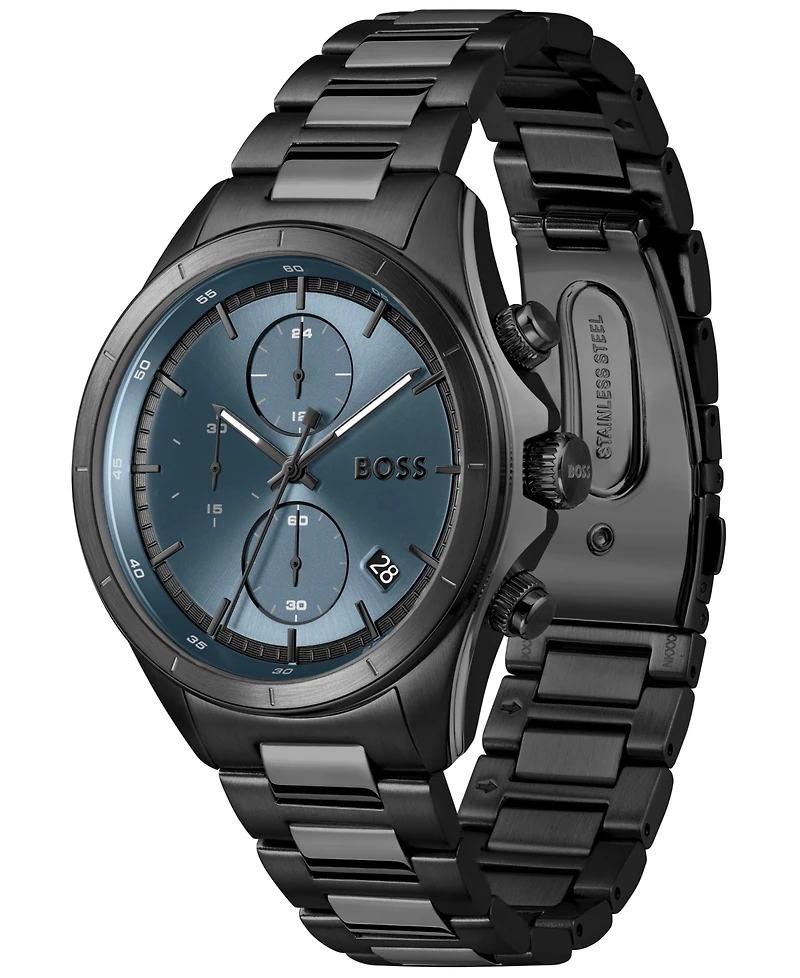 Hugo Boss Men's Bossletic Quartz Chrono Ionic Plated Black Steel Watch 43.40mm