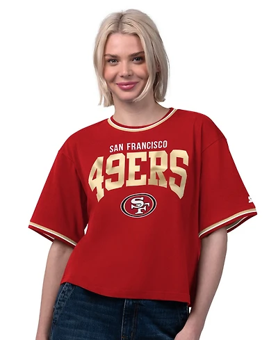 Starter Women's San Francisco 49ers Ace Cropped Short-Sleeve Screen-Print Graphics T-Shirt