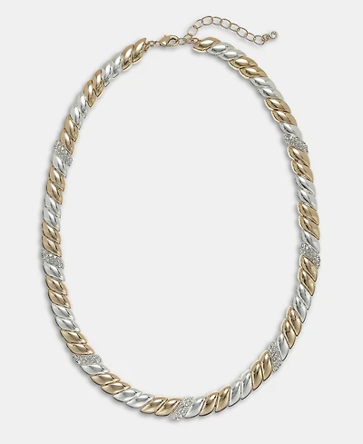On 34th Crystal Stone Two-Tone Necklace, 16" + 2" extender, Macy's Exclusive
