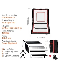 Sevorley Lacrosse Rebounder, 5x7 ft Adjustable Bounce Back Net, Baseball Softball Pitchback Training Screen with Target