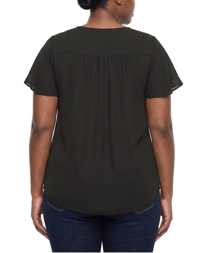 Torrid Plus Harper V-Neck Short-Flutter-Sleeves Georgette Blouse