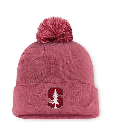 Men's Nike Pink Stanford Cardinal Primetime Peak Campus Cuffed Knit Hat with Pom