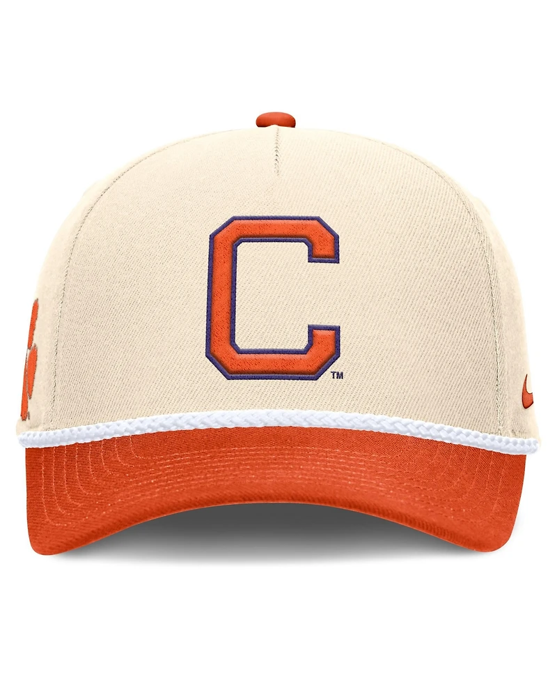 Men's and Women's Nike Natural Clemson Tigers 2026 Primetime Natural 5-Panel Rope 2-Tone Rise Hat