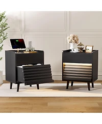 Hausource Modern 2-Drawer Nightstand with Rgb Led Lights and Built-In Charging Power Station