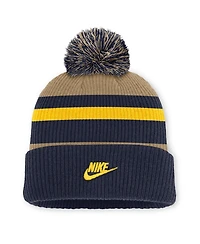 Men's and Women's Nike Navy/Beige Michigan Wolverines Legacy Striped Cuffed Knit Hat with Pom