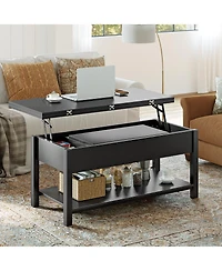 Hausource Lift Top Coffee Table with Dual Design, Hidden Storage and Open Shelf