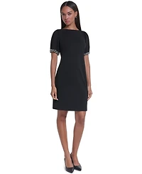 Karl Lagerfeld Paris Women's Boat Neck Sheath Dress With Pearl Sleeve Cuff