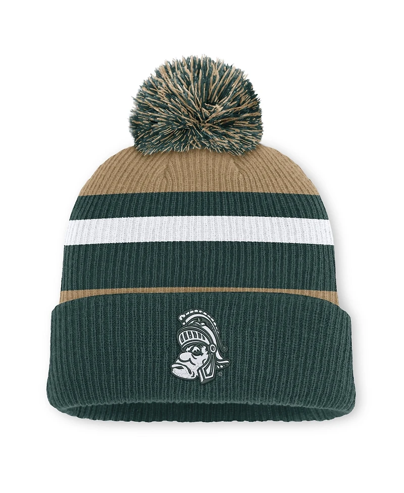 Men's and Women's Nike Forest Green/Beige Michigan State Spartans Legacy Striped Cuffed Knit Hat with Pom