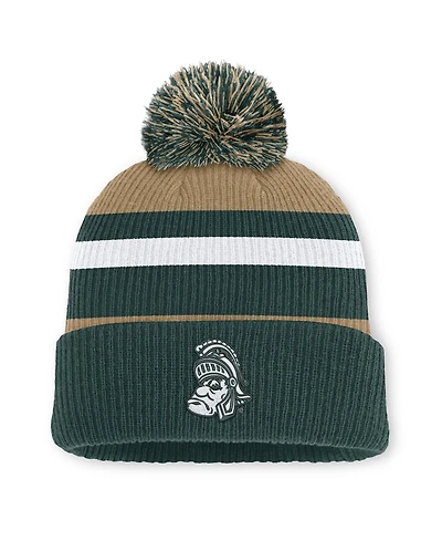 Men's and Women's Nike Forest Green/Beige Michigan State Spartans Legacy Striped Cuffed Knit Hat with Pom