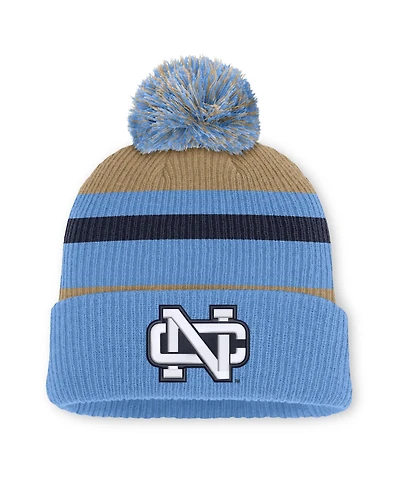 Men's and Women's Nike Carolina Blue/Beige North Carolina Tar Heels Legacy Striped Cuffed Knit Hat with Pom