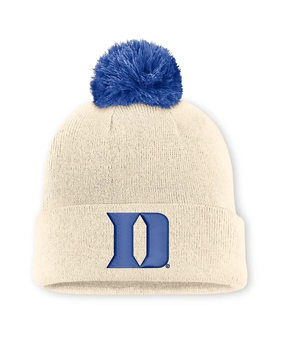 Men's and Women's Nike Natural Duke Blue Devils Campus Prep Script Cuffed Knit Hat with Pom