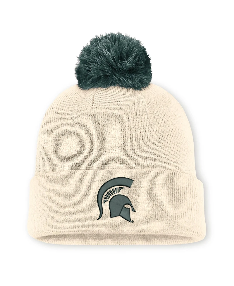 Men's and Women's Nike Natural Michigan State Spartans Campus Prep Script Cuffed Knit Hat with Pom