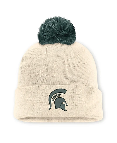 Men's and Women's Nike Natural Michigan State Spartans Campus Prep Script Cuffed Knit Hat with Pom