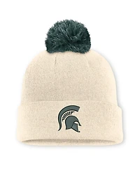 Men's and Women's Nike Natural Michigan State Spartans Campus Prep Script Cuffed Knit Hat with Pom
