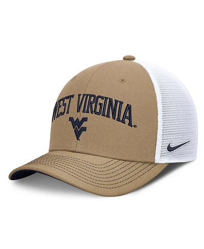Nike Men's and Women's Beige/Navy West Virginia Mountaineers Primetime Arched Trucker Adjustable Hat