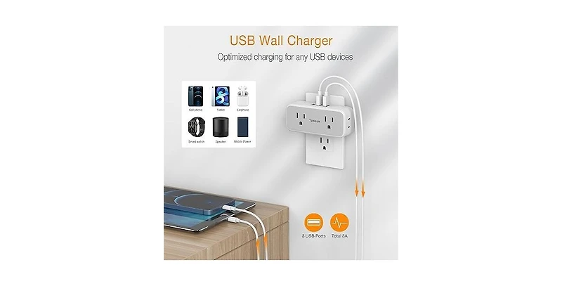 Tessan Wall Outlet Extender with 1875W, 1.18 inches for Home, Office and Travel