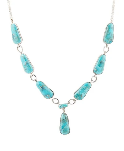 Barse Biwa Blue Turquoise and Silver Link Necklace