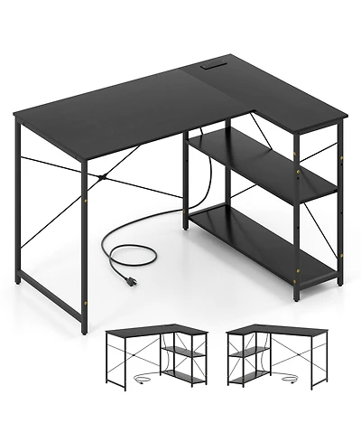 Slickblue L Shaped Corner Desk 47 Inch with Adjustable Storage Shelves