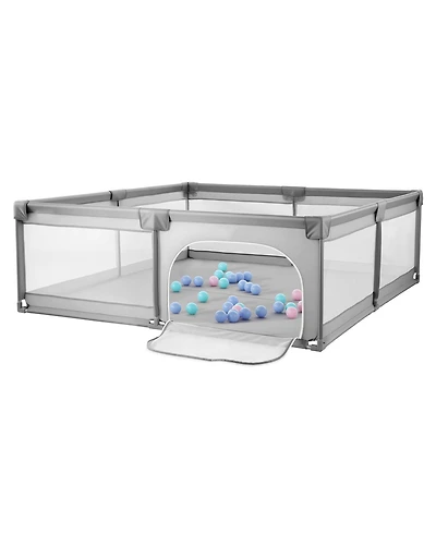 Slickblue Baby Playpen with Zipper Door and Breathable Mesh, Large Indoor Outdoor Play Yard with 50 Ocean Balls