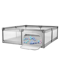 Slickblue Baby Playpen with Zipper Door and Breathable Mesh, Large Indoor Outdoor Play Yard with 50 Ocean Balls