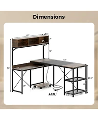 Sugift 62-Inch L-Shaped Computer Desk with Power Outlets and Storage Hutch