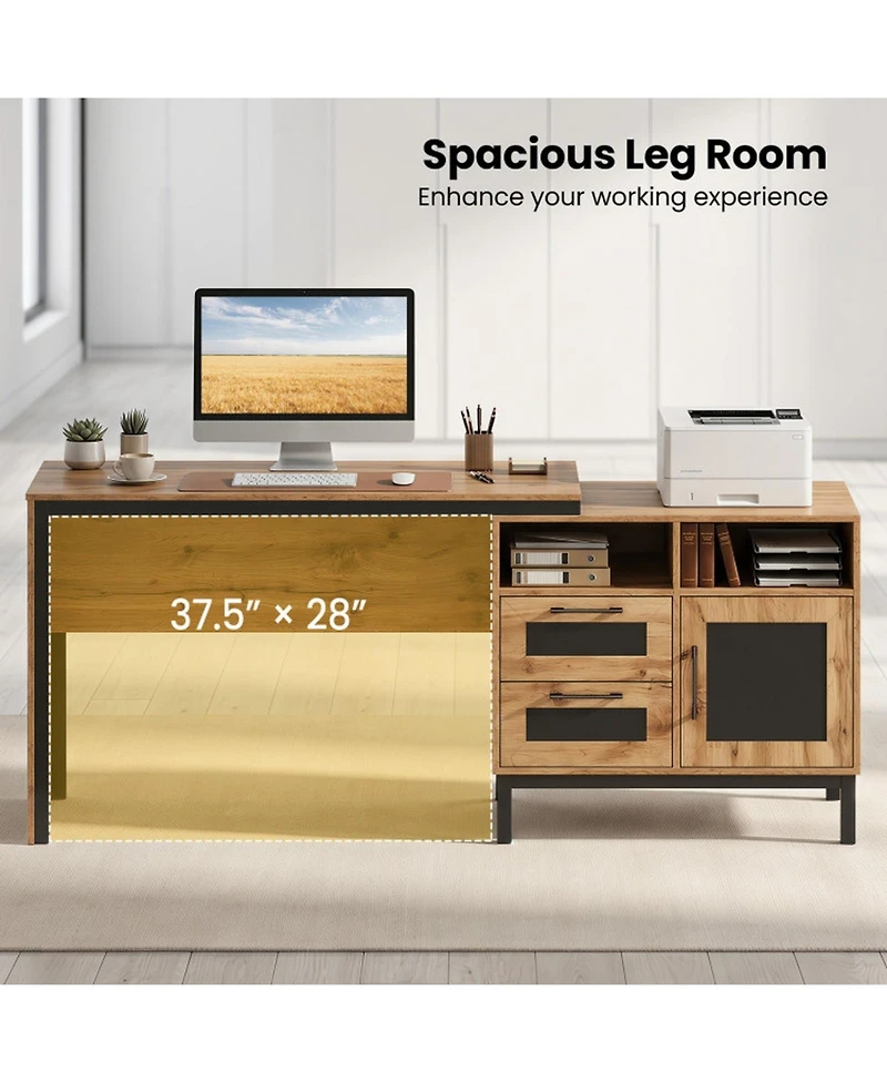 Sugift 71-Inch Computer Desk with Open Compartments and Drawers