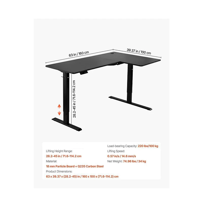 Slickblue L Shaped Standing Gaming Desk with Steel Frame Design