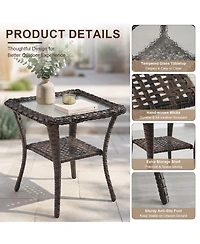 Bellefurn 5-Piece Outdoor Wicker Fire Pit Conversation Set for Cozy Backyard Evenings with Glider Loveseat and Rocking Chairs